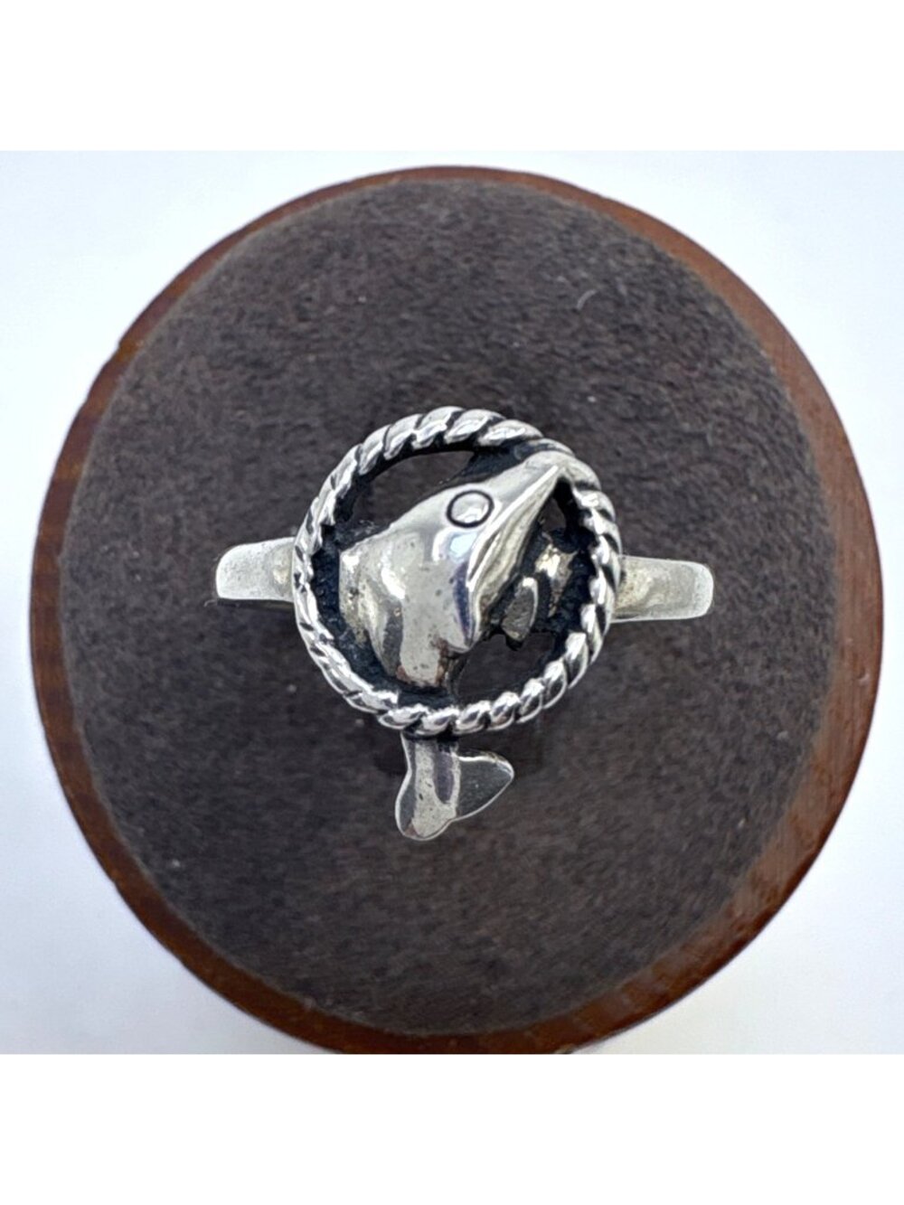 Dolphin Through Hoop Design Ring Sterling Silver 925 Size 8.5
